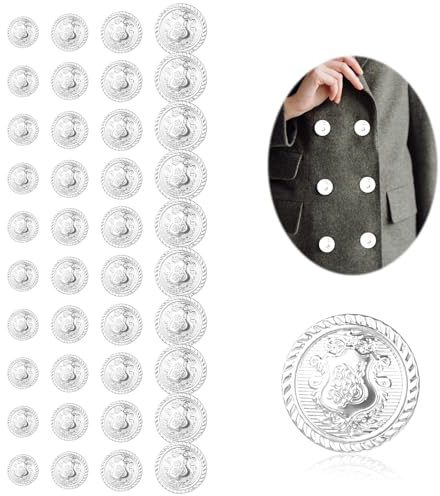 JJUNW 40 Stück Metall Blazer knöpfe Silber, Vintage Antike Silberne Knöpfe Metallknöpfe Runder Nähender Knopf für Blazer Uniform Anzüge Sportmantel (15mm 18mm 20mm 25mm)
