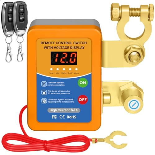 Batterie Trennschalter 12V 240A, Batterie Kill Switch, Autobatterieschalter | Drahtloser Ferngesteuerter Auto Trennschalter mit LED, Automatische Abschaltung Schalter für Auto, RV, ATV, LKW, Boot