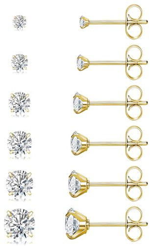 6 Paar Zirkonia Ohrstecker Gold Set, 316L Chirurgenstahl Ohrringe Damen Herren Silber Medizinische Nickelfreie Hypoallergen Ohrringe Stecker Klein Tragus Knorpel Piercings Wasserfeste Ohrpiercing