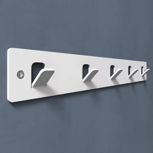 doporro Garderobenleiste Weiß 5 Haken, Wandgarderobe mit Garderobenhaken | Kleiderhaken Wand selbstklebend oder zum Bohren, Hakenleiste für Flur, Bad & Küche, Stalo-14