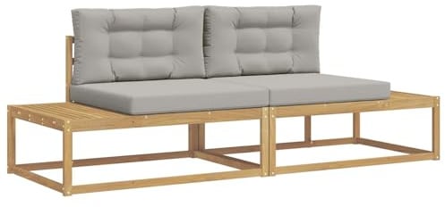 vidaXL Outdoor-Sofagarnitur Weiß 230,5 x 83 x 73 cm Polyester, Akazienholz, Moderne Gartensofa, wetterfest, modulare Sitzecke, Terrasse, Lounge-Set für den Garten