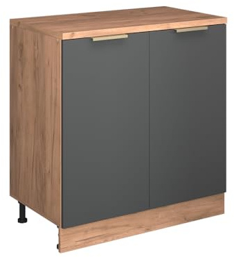 Vicco Erweiterungsschrank Rion, Anthrazit-Gold/Goldkraft Eiche, 80 x 46 cm ohne Schräge mit 2 Türen, kombinierbar mit Rion Dachschrägenschränken und Schrankmodulen