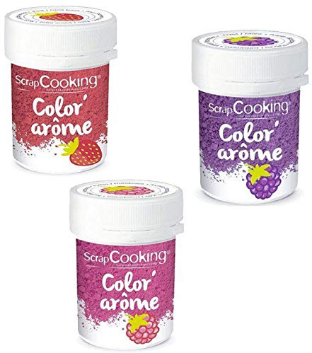 3 colorants alimentaires aux arômes framboise, mûre & fraise