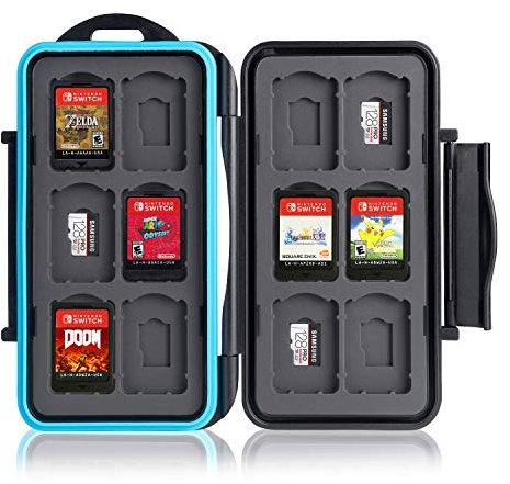 Ares Foto® scatola di protezione per schede di memoria per 12 giochi • Borsa da viaggio • Custodia protettiva • Scheda di sicurezza Compatibile con Nintendo Switch
