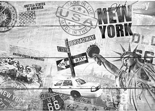 Runa Art Fototapete Holzoptik New York USA 352 x 250 cm Vlies Tapeten XXL Moderne Wandtapete Wohnzimmer Schlafzimmer Schwarz Weiss 9369011c