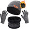 Petrunup Beanie Hut Schal Handschuhe Strick für Herren Damen Fleece Mütze + Halswärmer + Handschuhe Touchscreen Winter Grau