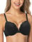 WingsLove Women's Push up Bra Floral Lace Padded Underwire Bra Demi Plunge (Black 36A)
