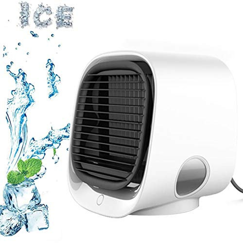 Mini Enfriador de Aire, Aire Acondicionado Portátil, 3 en 1 Mini Ventilador Humidificador, USB Air Cooler con 7 Colores Luces Tanque de agua de 300ml, 3 Velocidades, para Hogar Oficina Acampada,Blanco