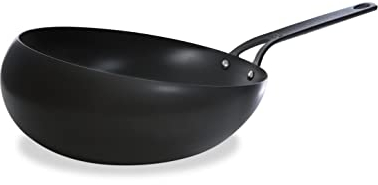 BK Black Steel Wokarang pre-sazonado 30cm, Sartén Especial de Acero al Carbono, Apto para inducción, Apto para horno y plancha hasta 350ºC, Duradero y profesional, Negro
