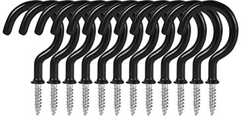 Fipoque 2 Inch Ceiling Hooks, Screw-in Cup Hooks, Vinyl Coated Screw Hooks for Hanging Plants Lights Mugs Heavy Duty Indoor Outdoor Use, Screw in Metal Wall Hooks Kitchen Hanger, Black (12 Pack)