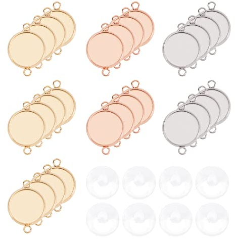 UNICRAFTALE 30Stk 12mm Cabochon Rohlinge Anhänger 3 Farben Lünette Anhänger Flache Runde Verbindung Anhänger Cabochon Edelstahl Armband Link Connector Für Armband Schmuckherstellung