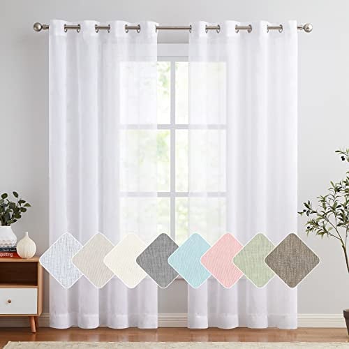 TOPICK Weiß Gardinen mit Ösen Einfarbig Gardinen für Wohnzimmer Schlafzimmer Fenster Transparent Durchsichtig Stores Landhausstil Modern Fenstergardinen 2er Set 210H x 140B (cm)