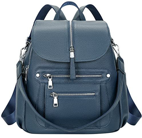 ALTOSY Echtleder Rucksack Damen Freizeit Daypack City Rucksäcke Elegant mit Viele Fächern (S107 Indigo Blau)
