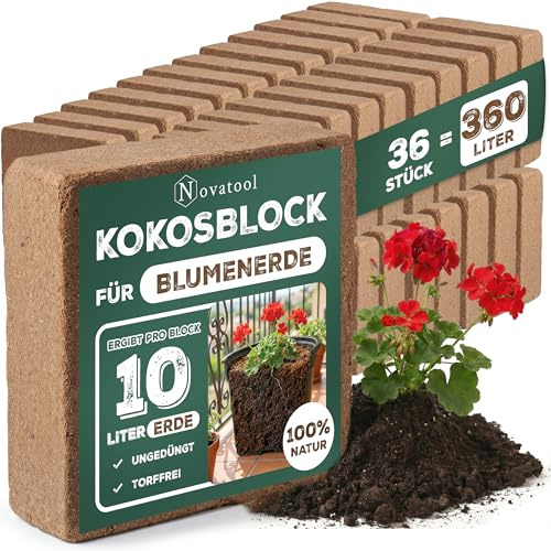 36x Kokoserde mit Beutel für Zimmerpflanzen 360 Liter 750g 19x18x5cm Kokosfasern Kokossubstrat | Kokoserde Anzuchterde Humusziegel Blumenerde Bio Gartenerde Kokosziegel fein Quelltabletten Kokos