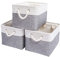 Mangata Große Aufbewahrungsbox 3er Set, Leinenstoff Aufbewahrungskörbe mit Griffen für Schränke, Kleiderschrank, Regale, Badezimmer, Kleidung, Spielzeug, Handtuch (38x28x24cm, Grau Weiß)
