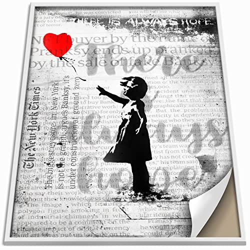Boikal Collection Banksy Wandbild ohne Rahmen Bild Vintage Zeitung Stil Poster - Balloon Girl - 1-teilig, 50 x 70 cm B2