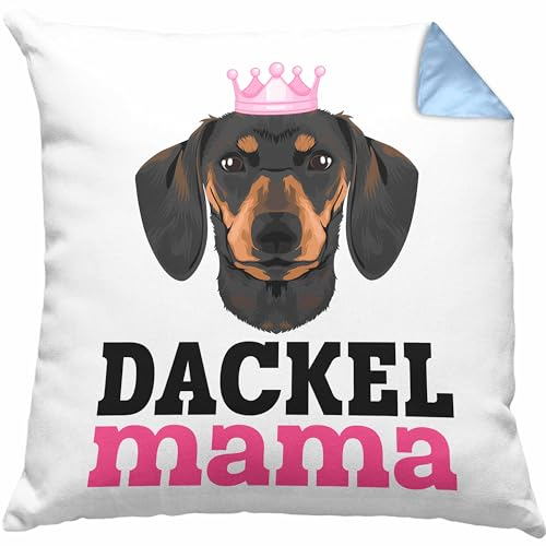 Trendation Dackel Kissen mit Füllung 40x40 Geschenke Dachshund Rauhaardackel Lustig Dackel Mama (Blau)