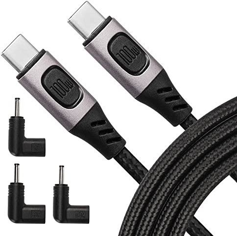 SinLoon 100W USB C a USB C Cable de alimentación rápida, admite hasta 5A 20V con cabezal de conversión DC35135, 5V 9V 12V, puede reducir la potencia a 65W, (cable with DC 35135)