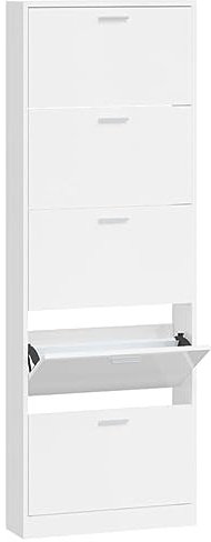 vidaXL Schuhschrank Schuhablage Schuhregal Schuhständer Schuhaufbewahrung Schuhkipper Schuhkommode Hochglanz-Weiß 59x17x169cm Holzwerkstoff
