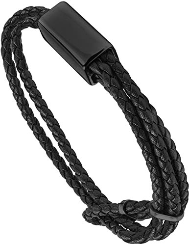 Forge & Foundry Men's Adjustable Black Twisted Leather Bracelet | Design-Led, Artisan Jewellery From London - Drayton (Black Clasp)