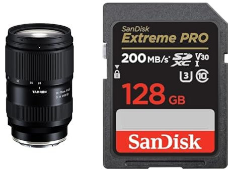 Tamron Objetivo para Sony E-Mount (28-75 mm, F/2.8 Di III VXD G2), Negro & SanDisk Tarjeta SDXC Extreme Pro de 128 GB + RescuePRO Deluxe, hasta 200 MB/s, UHS-I, Clase 10, U3, V30