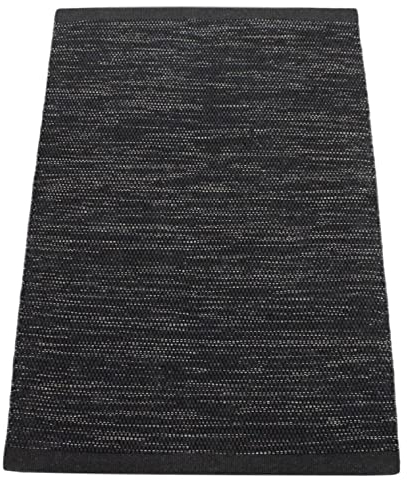 Anthrazit 100% Wolle Teppich Flachgewebe 120x180 cm Kilim Schwarz Handgewebt