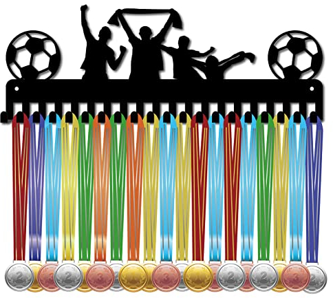 CREATCABIN Fußball-Medaillenhalter Sportspieler-Medaillen-Ausstellungsständer Wandhalterung Dekoration Edelstahl Metall Aufhängen Für Zuhause Abzeichen Fußball Gymnastik Über 60 Medaillen Schwarz