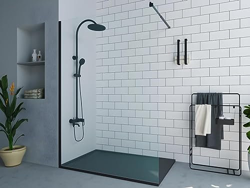 Vente-unique-Paroi de douche à l'italienne - Noir mat - Verre 6 mm - 140x200 cm - DAREN
