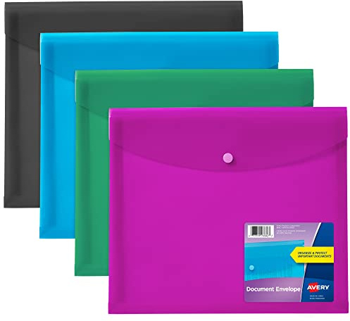 Avery Document Holder Envelope, Holds 450 Letter/A4-Size Sheets, 4-Color 4-Pack (73556)