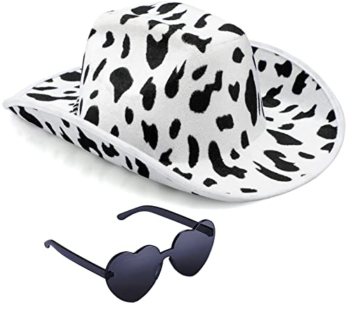 Silom Cowboyhut, Halloween-Kostüm, Cowgirl-Hut für Damen, Herren, Erwachsene, Western-Cowgirl-Hut mit Herzbrille, verkleiden sich Geburtstag, Cowgirl-Kostüm für Bachelorette (Schwarz-Weiss)