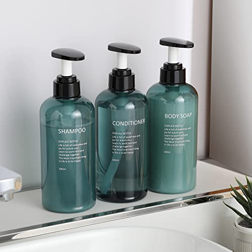 Monsully 3 Piezas Botella de Champú(500ml), Plástico Recargable Dispensador Botellas Vacías para Champú Botellas Vacías con Bomba Plastico para Loción Champú Lavado Corporal Crema Soporte de Gel
