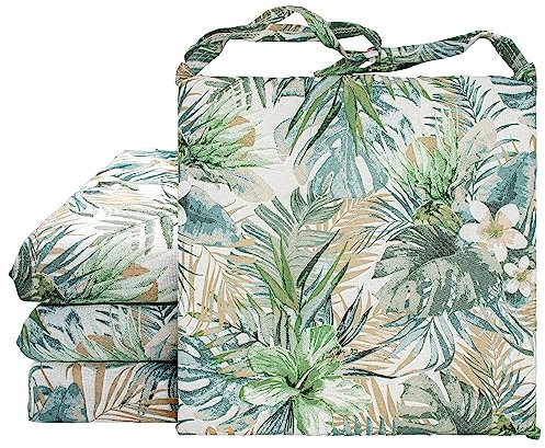 BESCH Pack 4 Cojines para Silla Usos Interior y Exterior 38x38x5cm - Cojin de Asiento Decorativo Funda de Algodón + Poliéster y Relleno de Fibra Hueca Lavable Cómodos Acolchados (Selva)