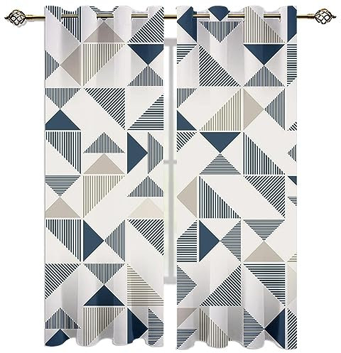 BOONGA Triangle géométrique Rideaux Occultants Thermique Anti Froid Isolant, Rétro Rideau Fenetre avec Oeillets, Blackout Window Curtains pour Salon et Chambre 140 x 220 cm, 2 Pièces