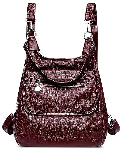 DEEVORCA Mode Damen Rucksack Lässig Reisen Umhängetasche PU Leder Wasserdicht Schule Arbeit Einkaufen Schultertasche Frauen Mehrere Taschen Backpack Multifunktionale Handtasche Rot