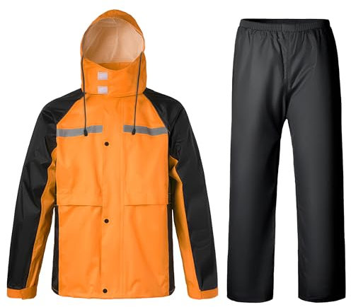 Oralidera Regenanzug für Herren Damen Reflektierend Winddicht Regenanzug Regenbekleidung Fahrrad Regenjacke und Regenhose Wasserdichter Anzug, Orange+Schwarz, S