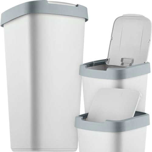 KADAX Poubelle de 25 l, avec couvercle basculant, pour tri sélectif, en plastique, robuste, gris foncé