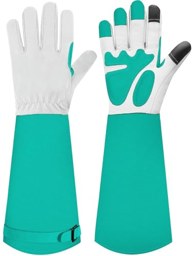 SLARMOR Lange Gartenhandschuhe Damen Abeitshandschuhe Herren | Hochwertiges 100 % Rindsleder, extra lange Stulpe, verstärkte Handflächen und Fingerspitzen