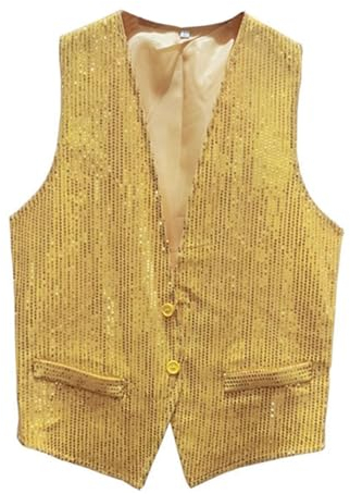 Pailletten Weste Herren Anzug V-Ausschnitt Ärmellos Weste Herren Pailletten 70er Ärmellos Glitzer Weste Mantel Disco Karneval Kostüm Rave Outfit Paillettenweste Glänzend V Ausschnitt Gilet für Party