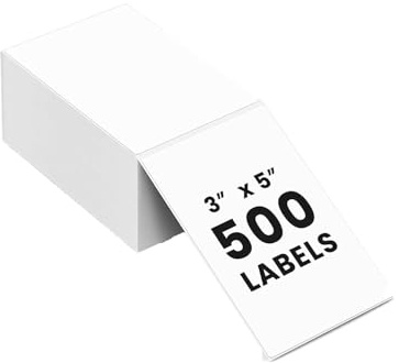 Termiska etiketter, 3 x 5 fläktvikta termiska skrivaretiketter 500 stycken vita perforerade fraktetikett 70 g vattentäta termiska fraktpinnar för Express, självanvändning, starkt lim