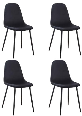 Hooma Lot de 4 Chaises Scandinaves de Cuisine, Salle à manger, Salon, Chambre, Bureau, en Velours et Métal - Noir