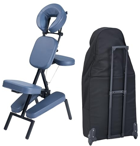 MASTER HEALTH PRODUCT Professional Lightweight Portable Massage Chair-Folding Foldable Aluminum Adjustable Tattoo Chair with Wheeled Carrying Case, Aluminum (Pro Chair)