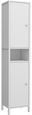Forte IPSARION Hochschrank Bad L/R 40, moderner Badschrank mit 2 Türen, Holzwerkstoff, Weiß, 40,4 cm breit x 188 cm hoch x 34,8 cm tief