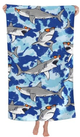 VOOHDDY Shark Cool Fun Strandtuch, weich, saugfähig, Mikrofaser, schnell trocknend, große Badetücher für Badezimmer, Damen, Herren, Jungen, Mädchen, Pool, Camping, Reisen, Schwimmen, Picknick, Sport