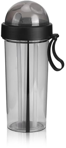 Jwthee Dual Use Water Bottle, 600ml Dual Chamber Water Bottle Split Cups for Drinks, Water Cup with Straw and Lid for Home Outdoor Camping Sport (Black)