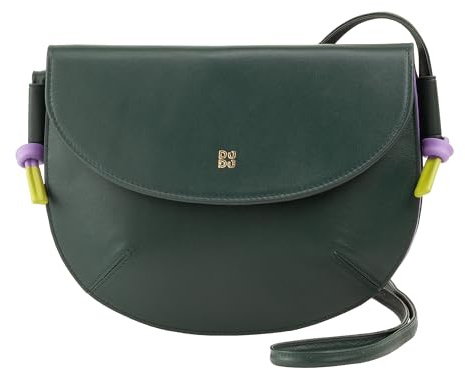 DUDU Damen Umhängetasche mit Echtleder Klappe, Kleine Umhängetasche mit Magnetknopf Klappe, Tasche Mangrove