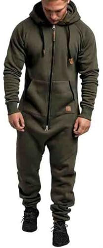 Udbeksid Herren Overall Jumpsuit Trainingsanzug für Männer Jogginghose One Piece Reißverschluss Trainingsanzug mit Kapuze und Taschepsuit Fitness Einteiler Bekleidung Warm Winter