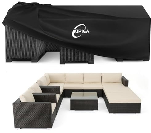 Kipiea Gartenmöbel Abdeckung Winterfest, 420D Oxford Gewebe Wasserdicht & Anti UV Plane Schutzhülle für Gartenmöbel, Rechteckige Abdeckplane Gartenmöbel für Gartentisch Loungemöbel - 300x250x71cm