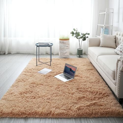 XUEDNGM Teppich Schlafzimmer Teppich Weich 200 x 250 cm Anti-Rutsch, Flauschig, Weich, Waschbar, Langflor Area Rugs Teppich Hochflorige rutschfeste Teppiche für Wohnzimmer, Schlafzimmer, Kamel