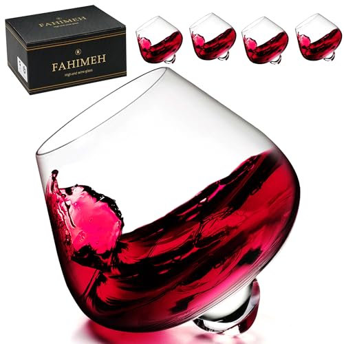 FAHIMEH Verres à whisky rhum cognac vin cristal rotatifs sans tige dégustation verre incliné liqueur brandy cocktail tumbler Grappa verre personnalisé cadeau lot de 4 pièces 200 ml