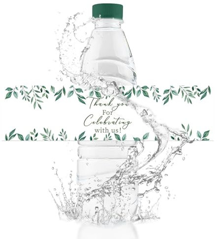 URROMA Wasserflaschen-Etiketten, 50 St點k, Thank You for Celebrating with Us, wasserdichte Flaschenverpackungen, Aufkleber, gr黱e Bl鋞ter, Flaschendekoration f黵 Hochzeit, Babyparty